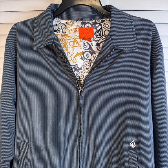 Volcom Mens Medium Queso Pinstripe Jacket Pacsun zip up With Graphic Lining - Picture 2 of 9